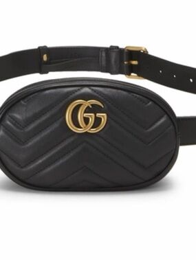 Gucci Black Leather GG Marmont Belt Bag with Gold Hardware